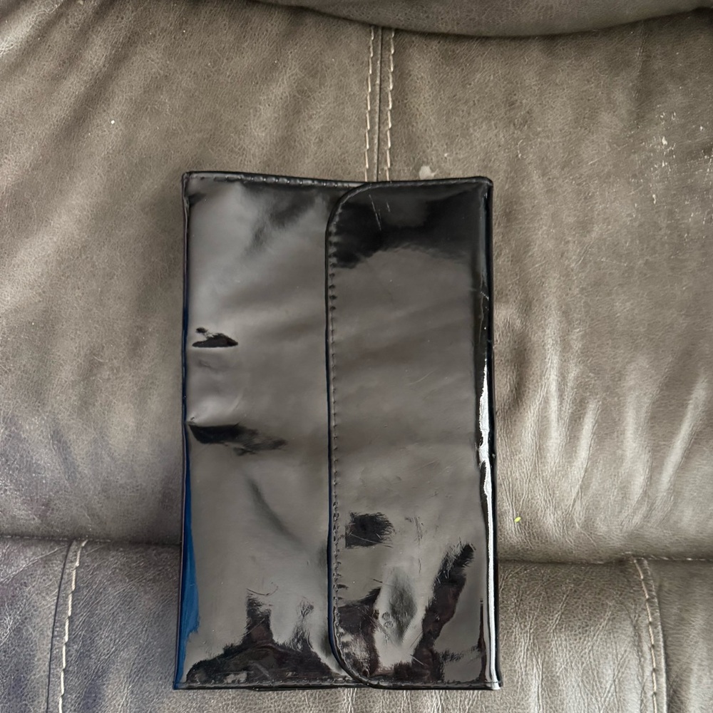 Black Patent Leather trifold make up brush holder